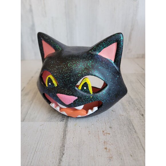 Vintage ceramic black cat face tea light holder candle Halloween - Picture 4 of 10